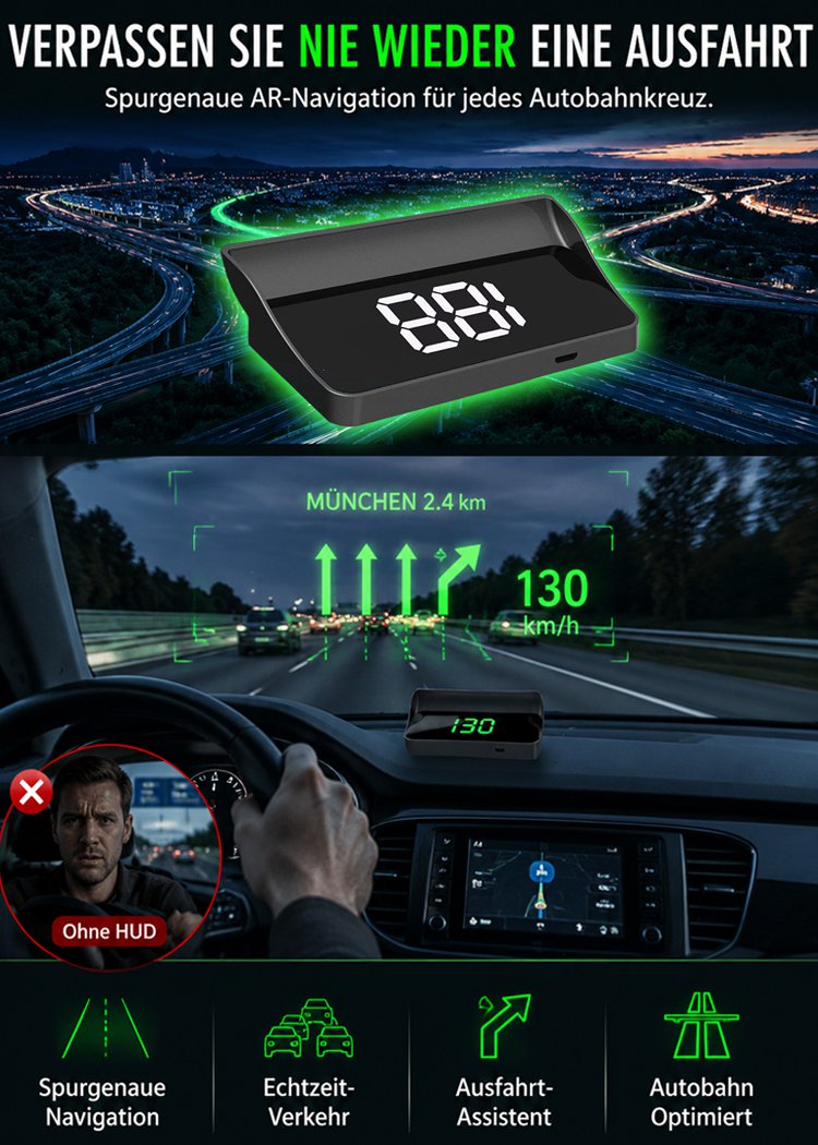 HUD GPS Digitaler Tacho für Autos, Head-Up Display, geeignet für alle Fahrzeugtypen