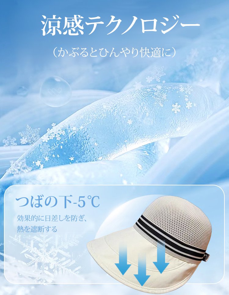 【マスクが掛けられる】速乾通気つば広日よけキャップ