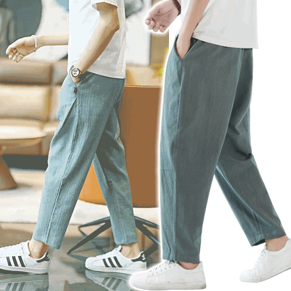 接触冷感コットンリネンロングパンツメンズ