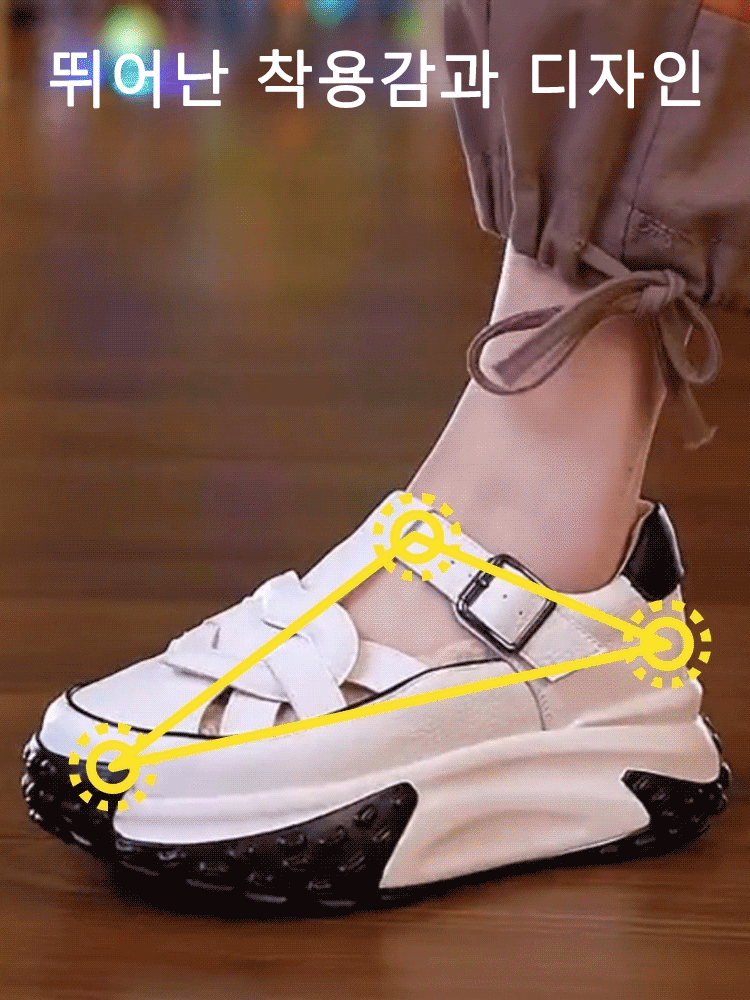 도파민 패션 통굽 리얼가죽 샌들