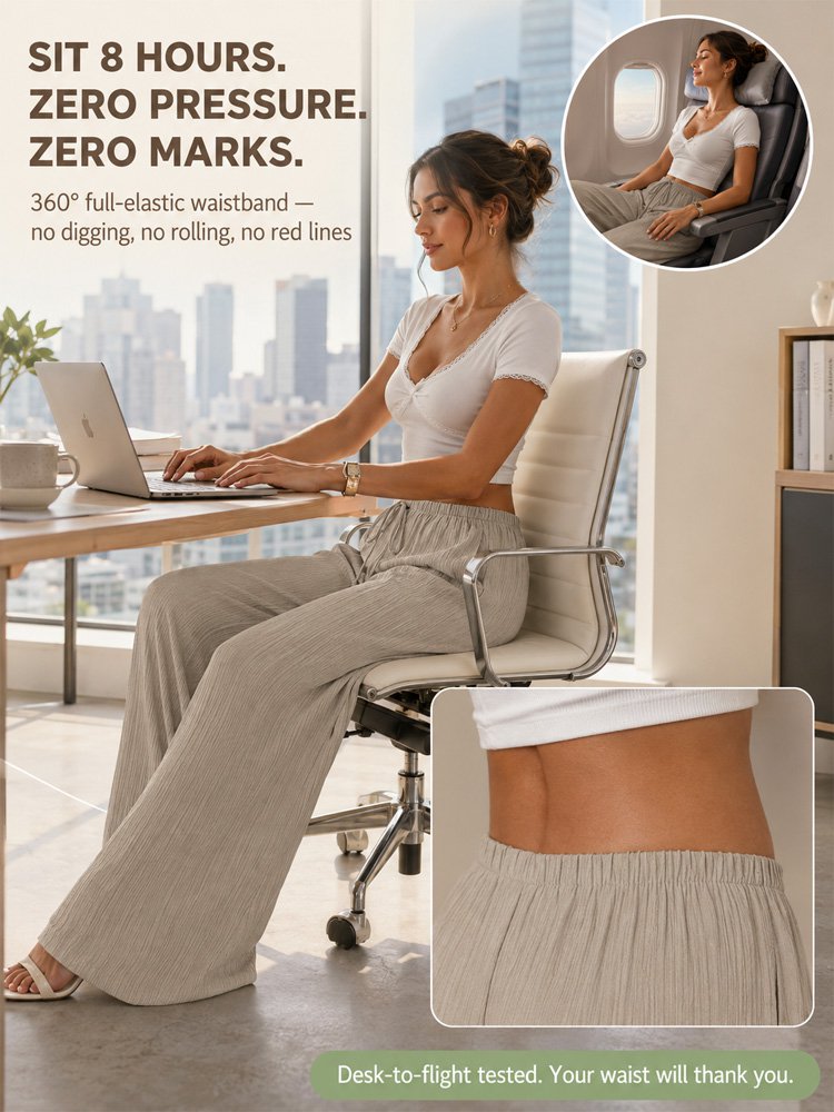 High-waisted drawstring pocket linen casual pants