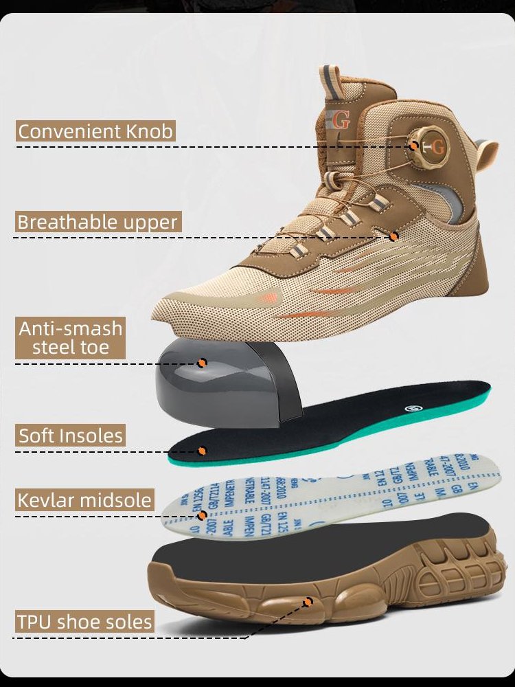  Steel Toe High-top Work Safety Shoes with Knob, Anti-smash and Anti-puncture