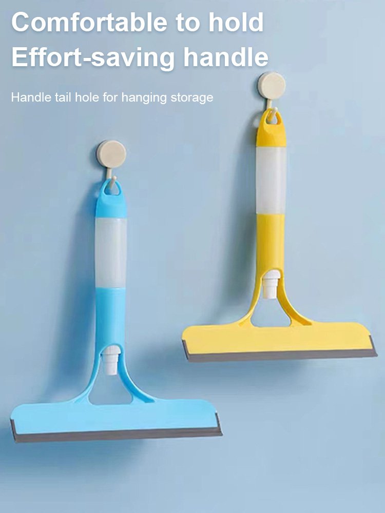 Double-sided window squeegee with built-in spray bottle