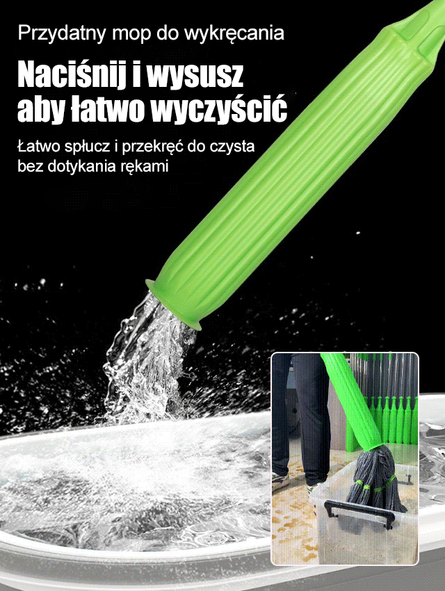 [Odwodnienie w 1 sekundę] Mop obrotowy z samoskręcającym się włóknem bambusowym