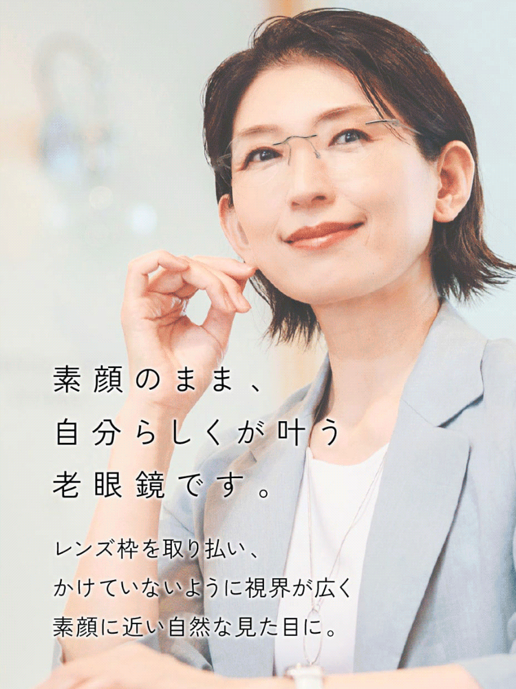 【福井県百年眼鏡工房】調光機能付き超軽量遠近両用リムレスチタン老眼鏡 