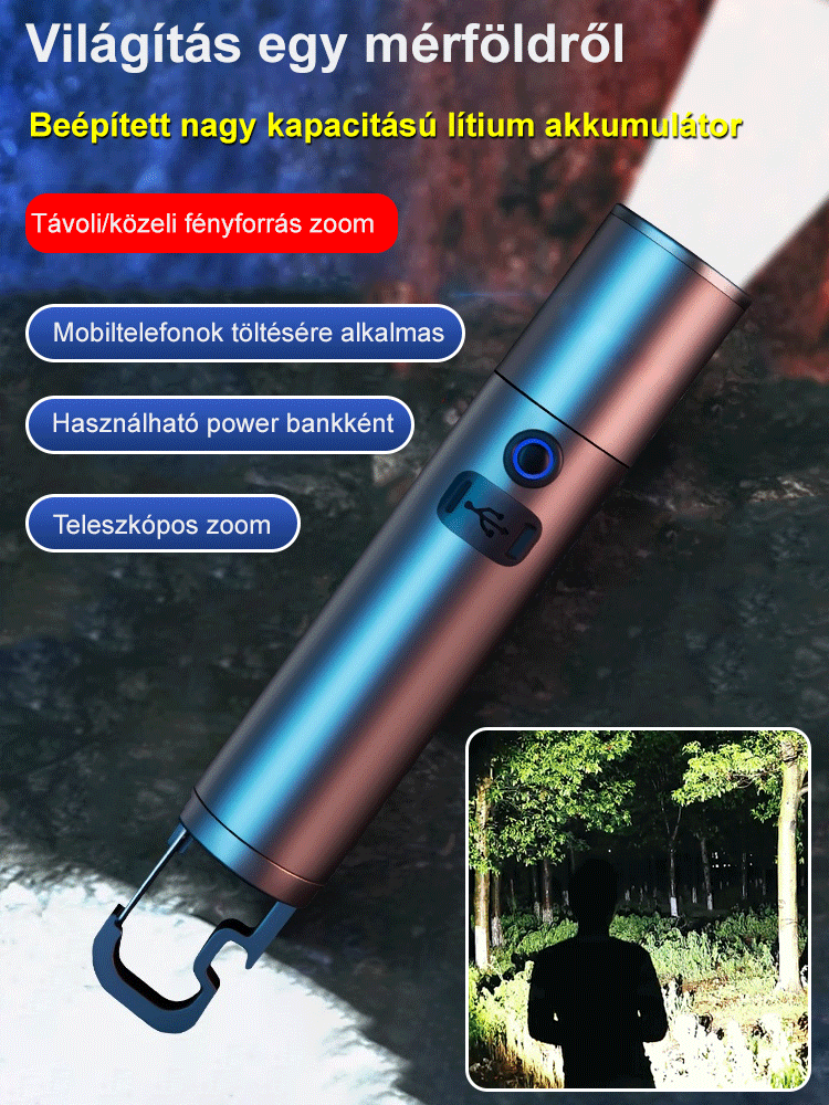 Teleszkópos zoomos nagy hatótávolságú zseblámpa