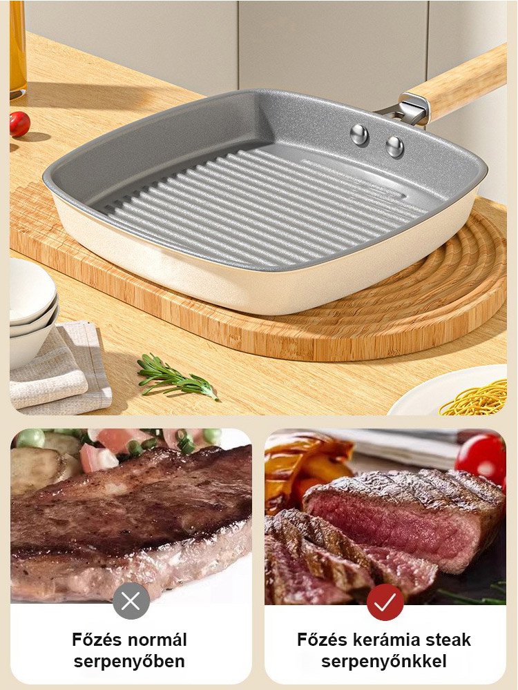 Kerámia máz nélküli steak serpenyő