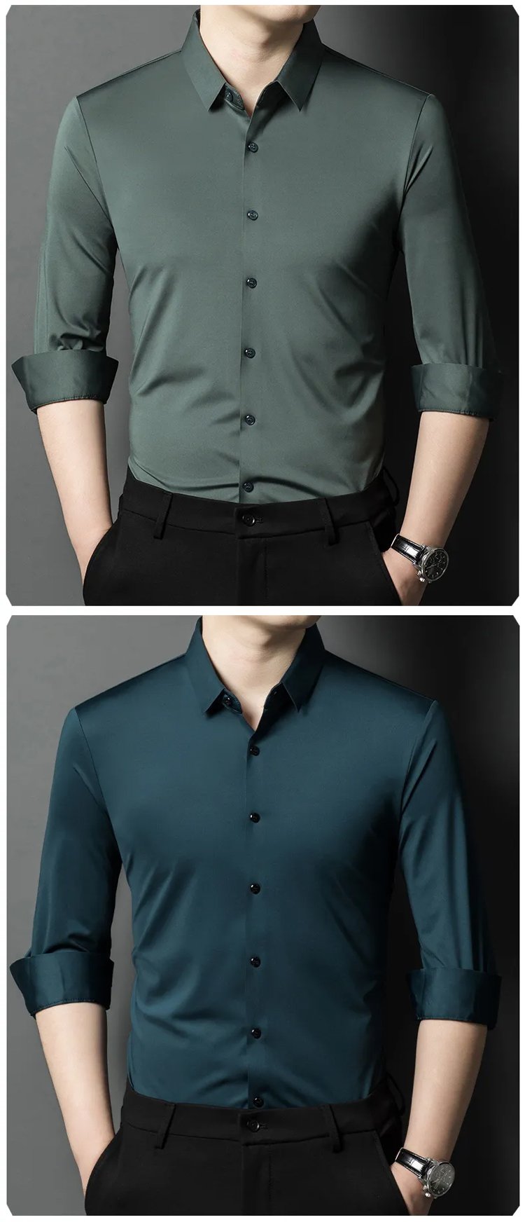 여성용 아이스 실크 신축성 셔츠 착용 예시