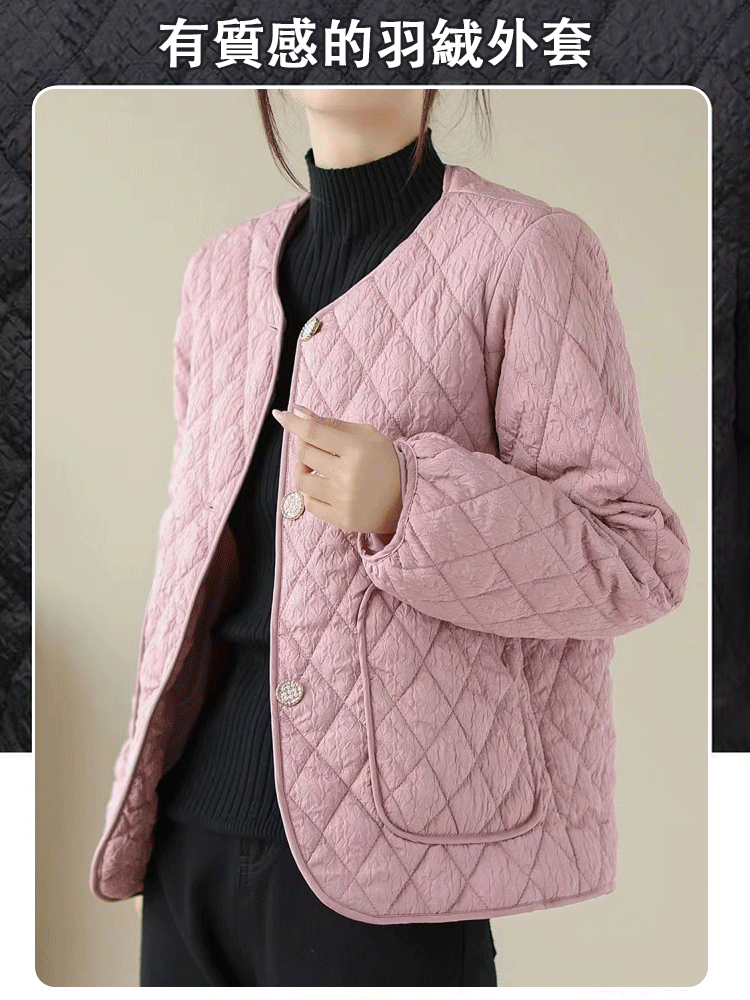 圓領小香風氣質肌理感羽絨棉服