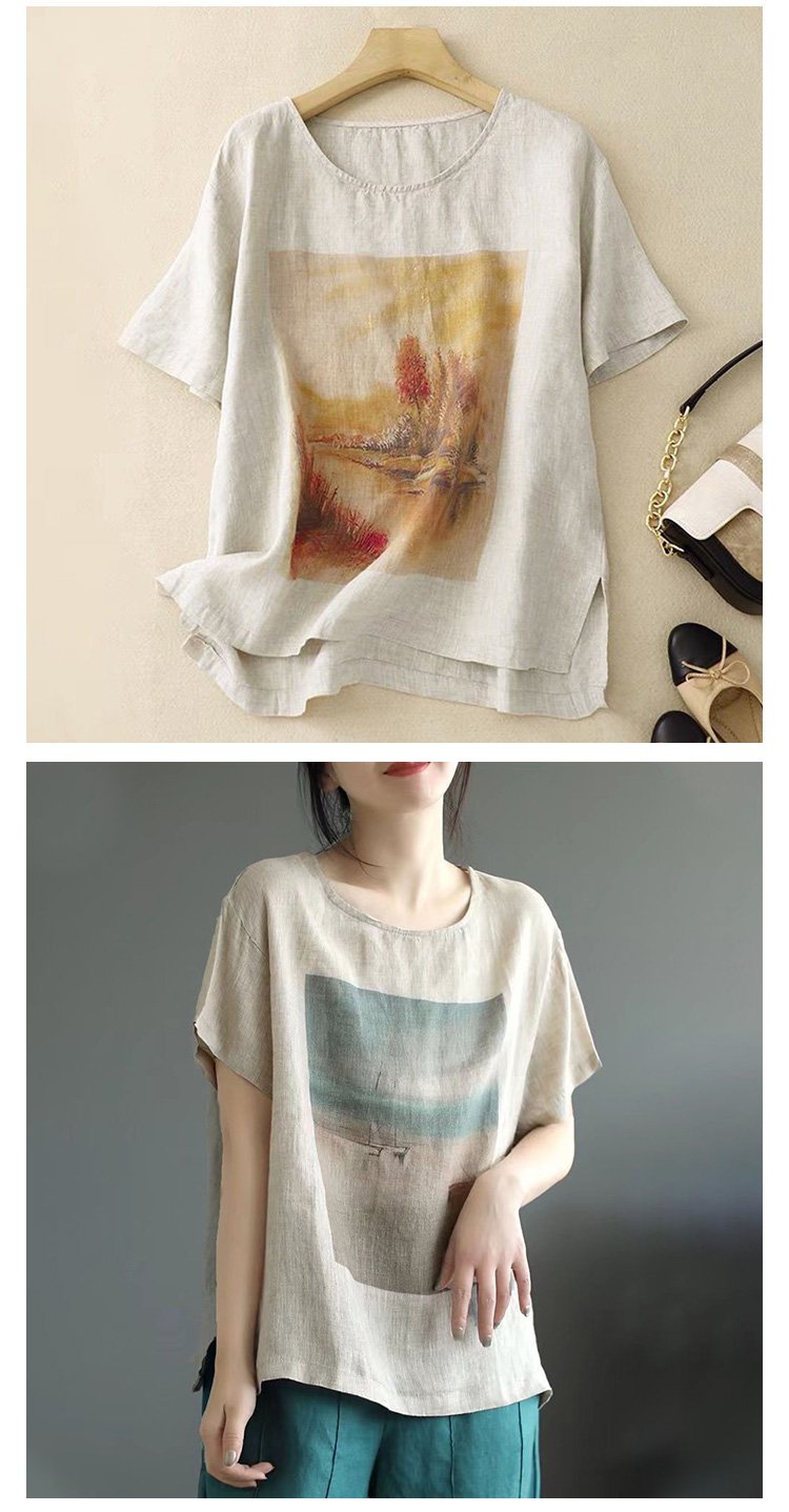 トレンド感あるレトロプリントTシャツのディテール