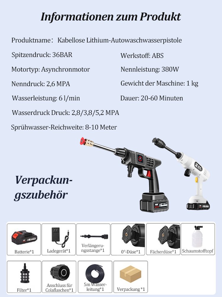 Kabellose Lithium-Autowaschwasserpistole
