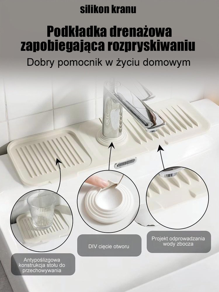 [Przeciw pleśni] Silikonowa podkładka kranu do zapobiegania rozpryskom i odprowadzania wody