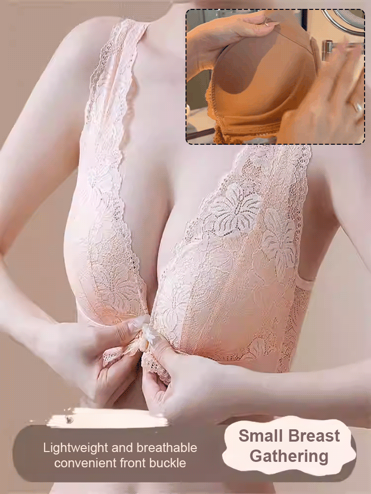 [One button push-up saves small breasts] Wireless lace push-up bra