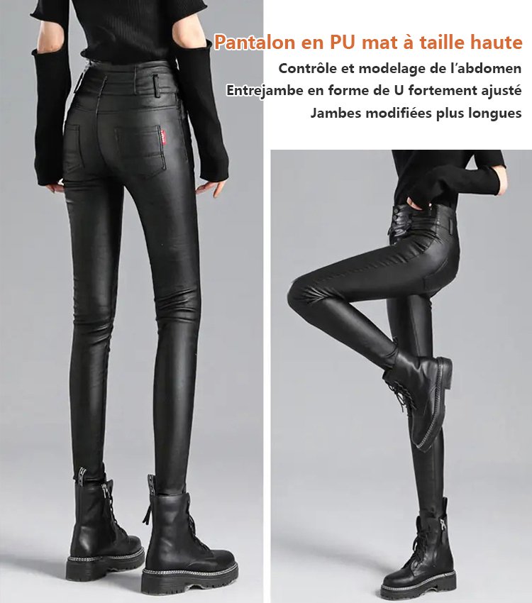 Pantalon skinny en cuir mat matelassé