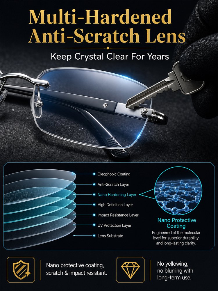 [Aerospace-grade titanium finish] Diamond-cut anti-blue light reading glasses