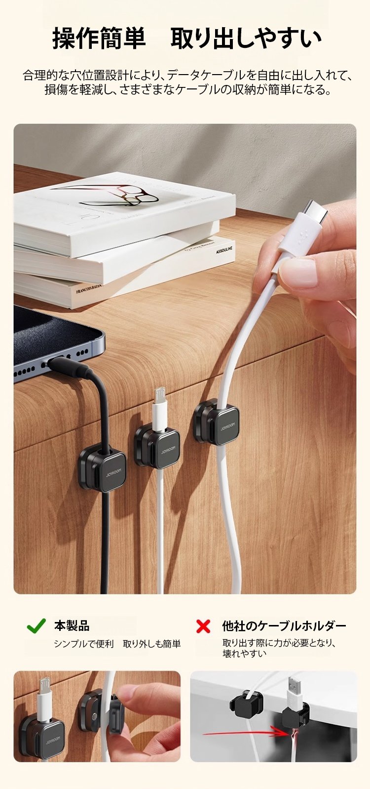マグネット付きケーブルホルダーの使用イメージ