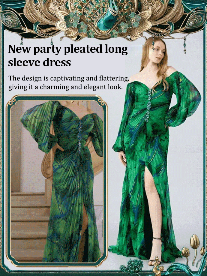 New party pleated long sleeve dress