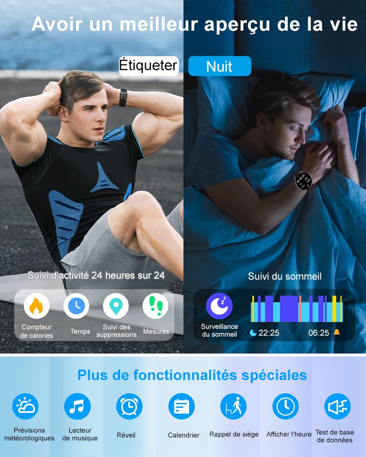 Montre de sport avec surveillance de la fréquence cardiaque et de la pression artérielle D18