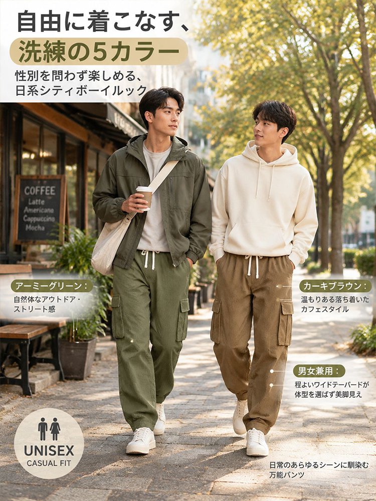 男女兼用 多ポケット コーデュロイ カジュアルパンツ