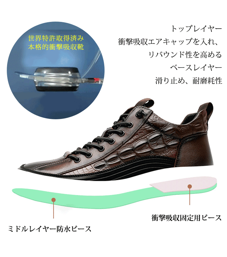 メンズクロコダイル柄万能革靴（3倍柔らかい子牛革使用）