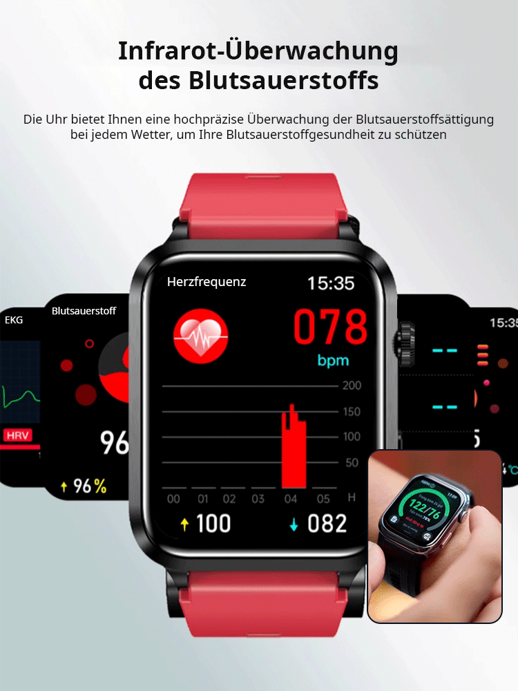 Nicht-invasiver Blutzucker-, EKG- und Blutdrucküberwachungs-Smartwatch.