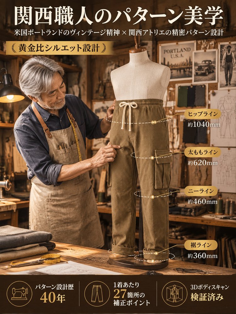 男女兼用 多ポケット コーデュロイ カジュアルパンツ