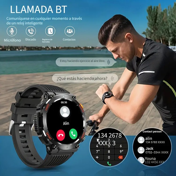 【Con luz LED incorporada】 Reloj inteligente todopoderoso para exteriores con llamada Bluetooth