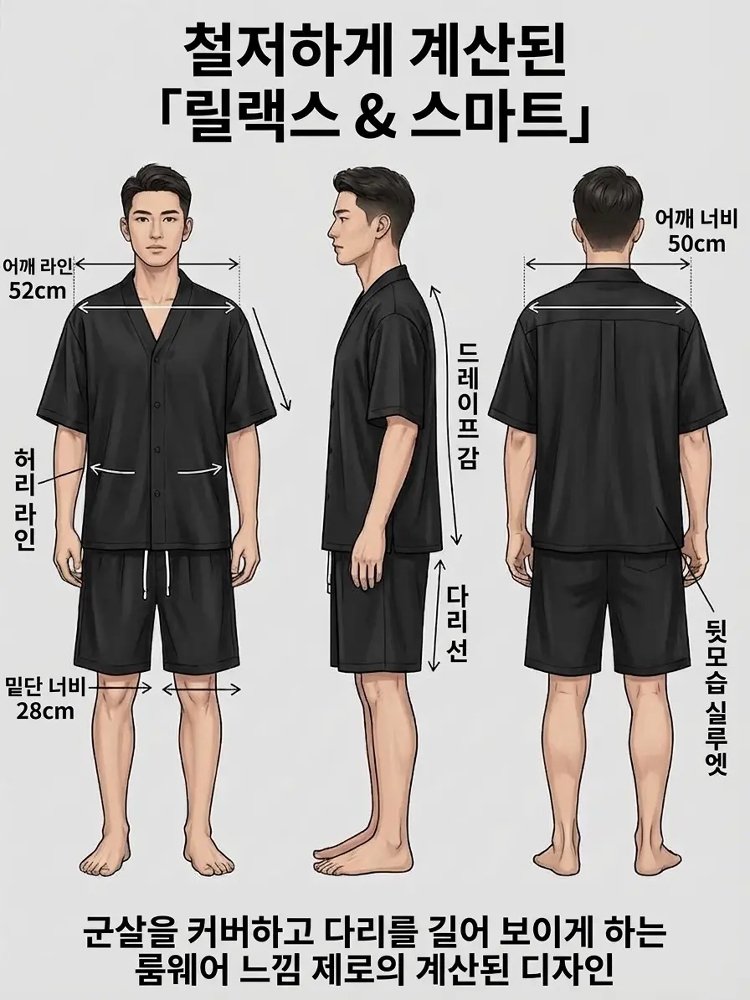 아이스 실크 소재의 남성 캐주얼 투피스 세트