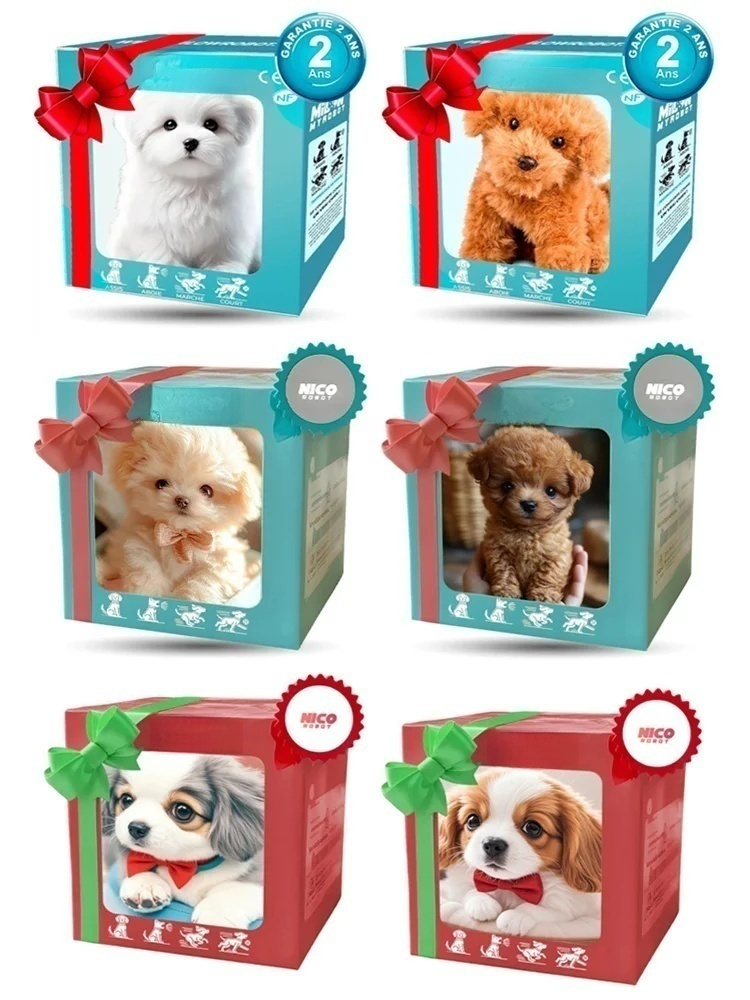 Perro robot de peluche corto.