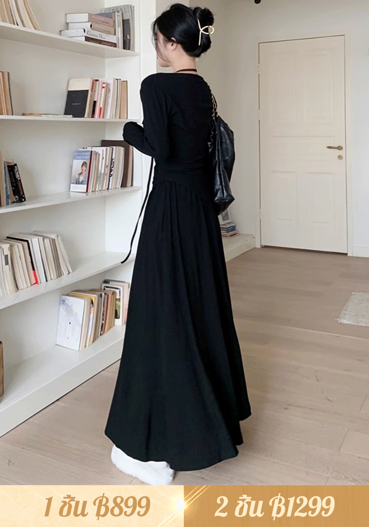 ชุดเซ็ทคาร์ดิแกนเสื้อสายเดี่ยว ชายเสื้อไม่สม่ำเสมอ ชุด 3 ชิ้น ดูผอม สำหรับผู้หญิง