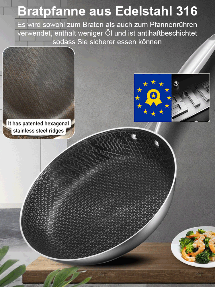 Edelstahl-Wabenboden-Pfanne ohne Beschichtung, antihaft.