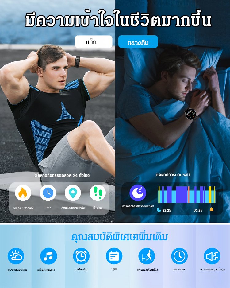 สมาร์ทวอทช์ D18 พร้อมการตรวจวัดอัตราการเต้นของหัวใจและความดันโลหิต