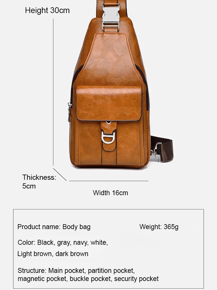 Premium Leather Water-Resistant Chest Bag, Single Shoulder Crossbody