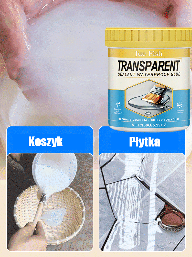 Przezroczysty, niewidoczny, odporny na przeciekanie wodoodporny klej