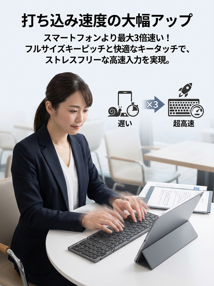 3つ折り式Bluetoothワイヤレスポータブルキーボード