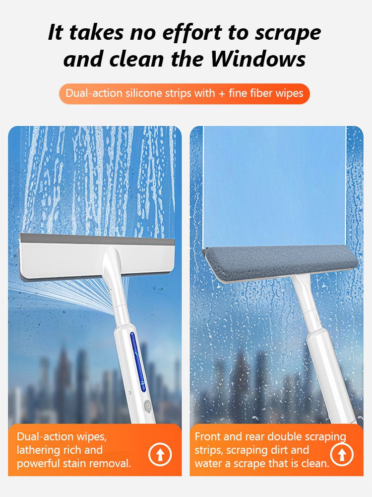 Extended Spraying Double-Sided Glass Cleaner Squeegee