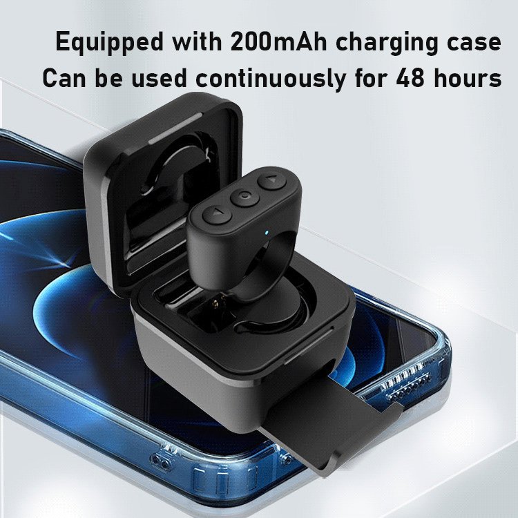 Self-contained stand charging compartment finger ring bluetooth cell phone remote control