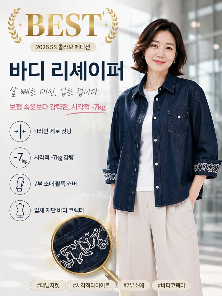【콜라보 한정】7부 소매 데님 셔츠 자켓