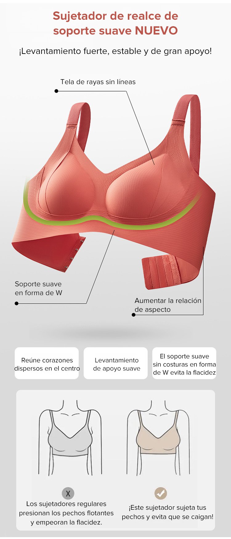 Cierre trasero reforzado en sujetador para pechos grandes