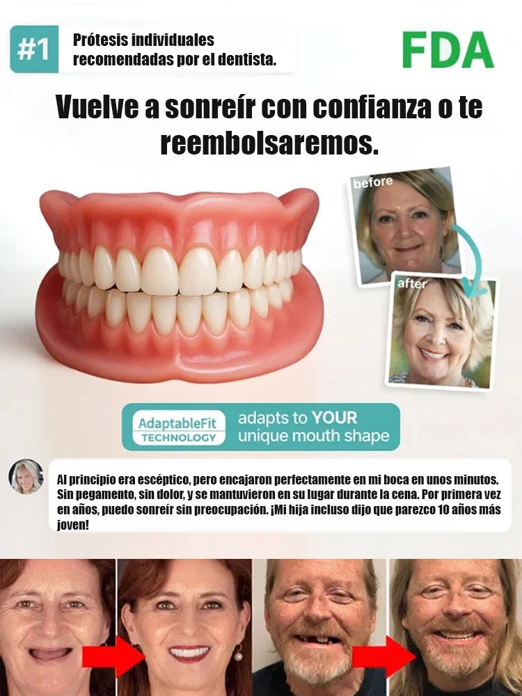 Dentadura funcional con tecnología estadounidense y ajuste seguro y adaptable