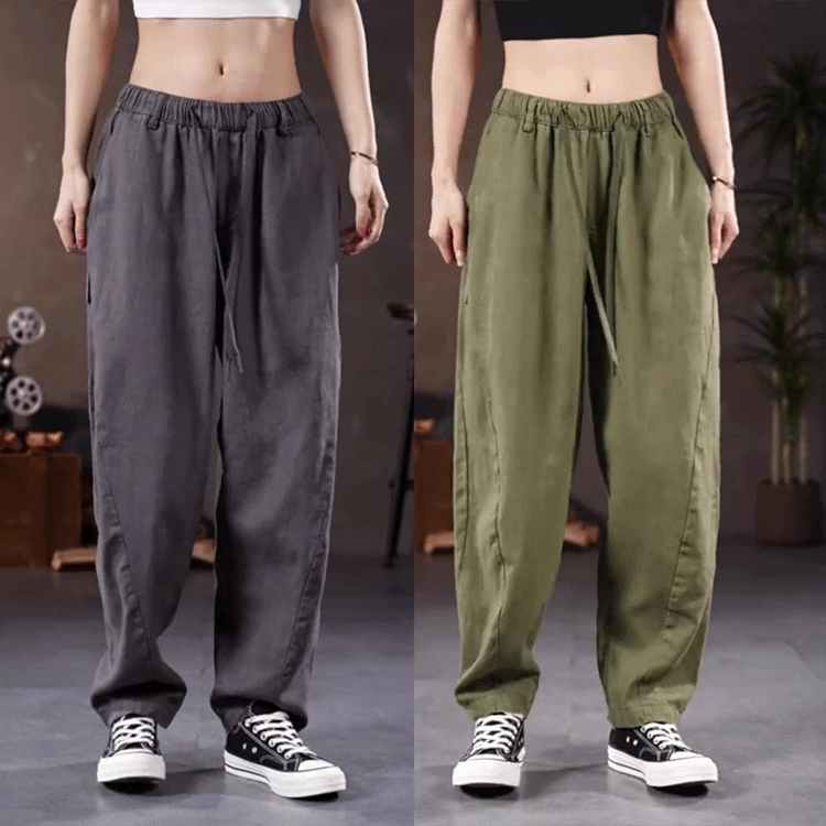 無地コットンリネンサルエルパンツ