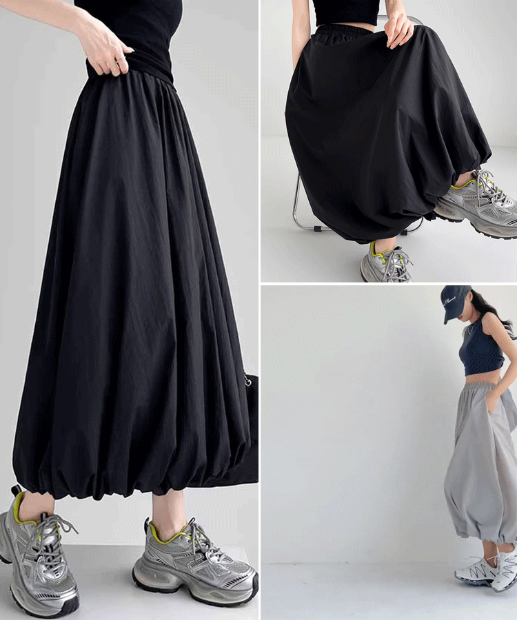 着痩せA字シルエットのロングバルーンスカート