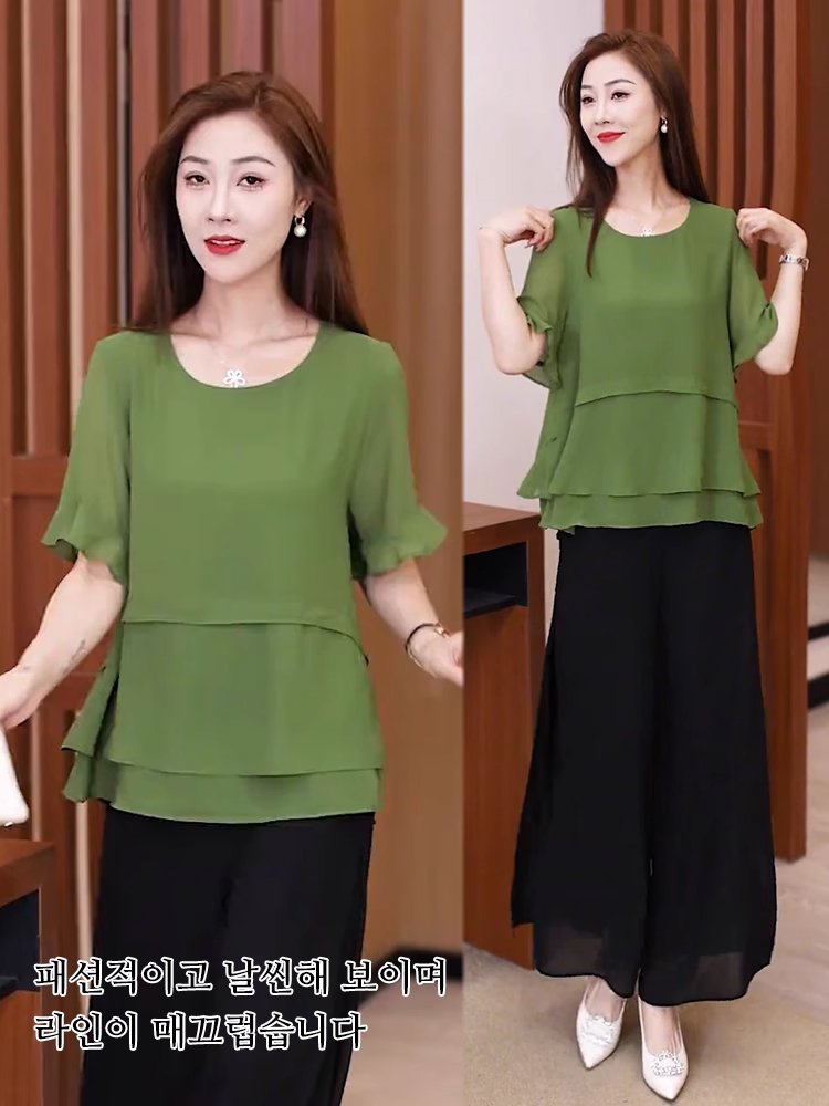 여성 엘레강스 쉬폰 불규칙 블라우스