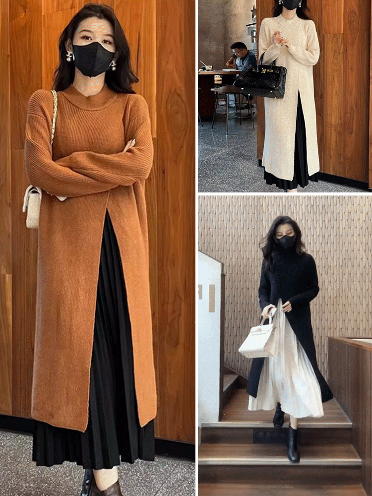 丸襟のニットワンピース