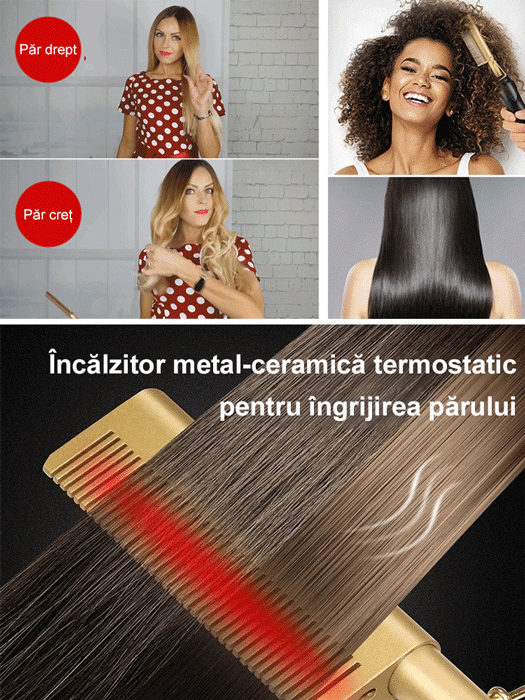Perie electrică multifuncțională pentru îndreptare, potrivită pentru folosire pe păr umed sau uscat