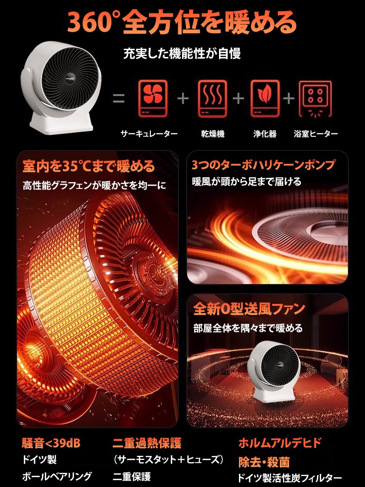 公式認定、正規品保証【3秒で30畳を暖かく】3秒即暖セラミックヒーター