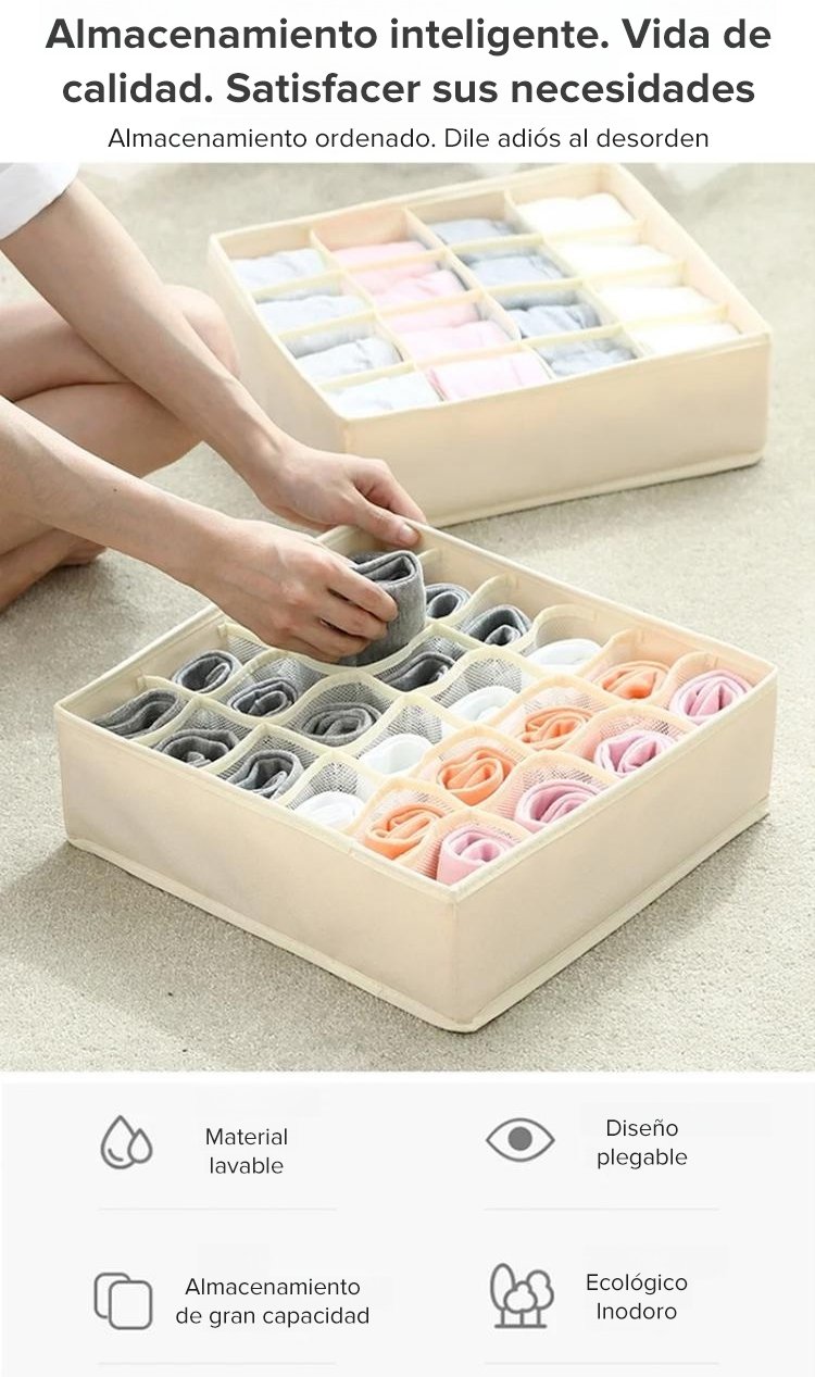 Detalle de los compartimentos de la caja de almacenamiento