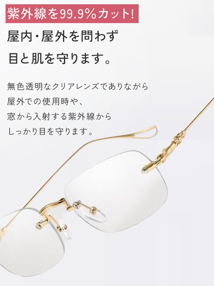 【福井県百年眼鏡工房】調光機能付き超軽量遠近両用リムレスチタン老眼鏡 
