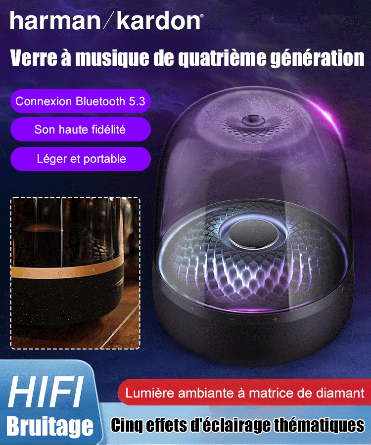 Nouvelle enceinte Bluetooth avec éclairage coloré en verre émaillé.