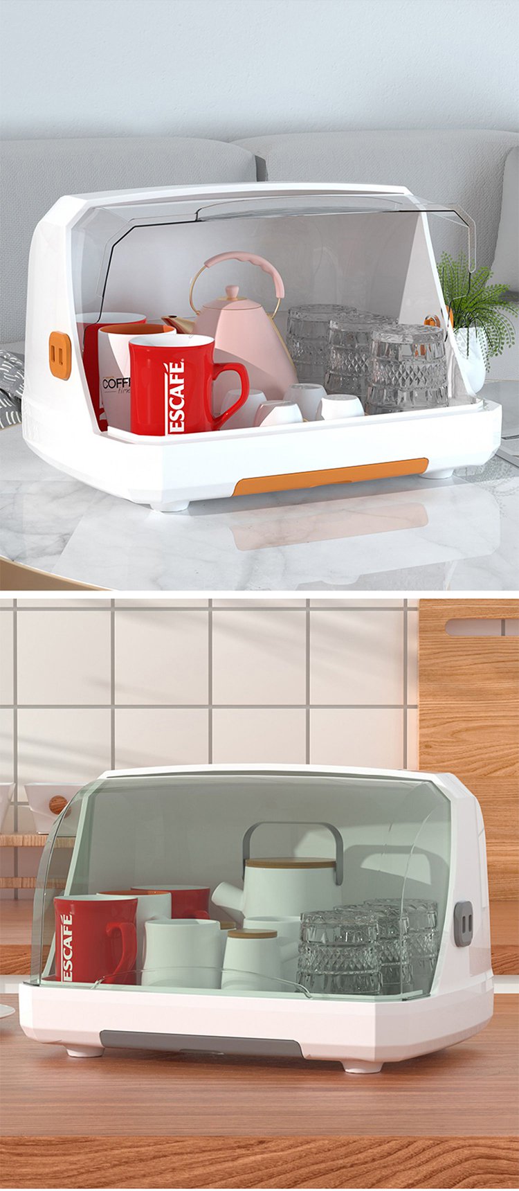 넉넉한 수납공간의 뚜껑있는 식기 건조대
